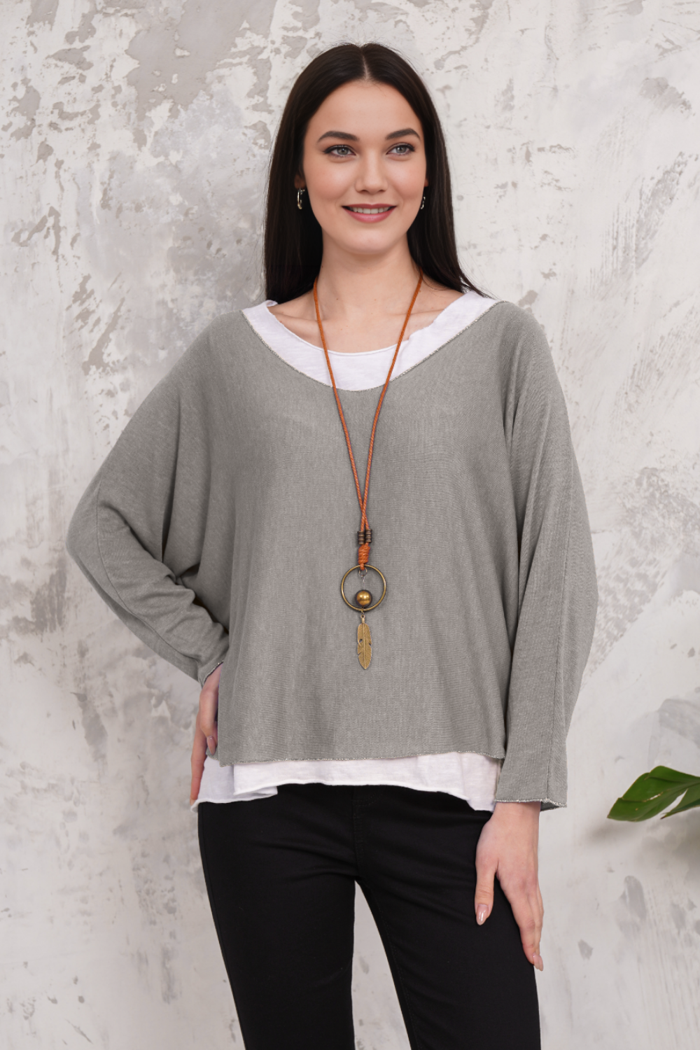Oversized Long Sleeves Double Layered Top in Light Mocha
