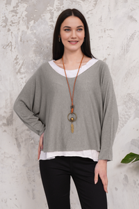 Oversized Long Sleeves Double Layered Top in Light Mocha