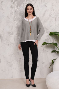 Oversized Long Sleeves Double Layered Top in Light Mocha