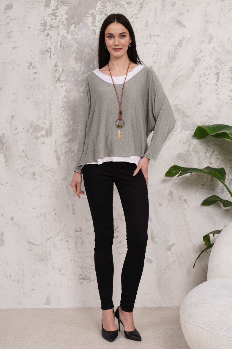 Oversized Long Sleeves Double Layered Top in Light Mocha
