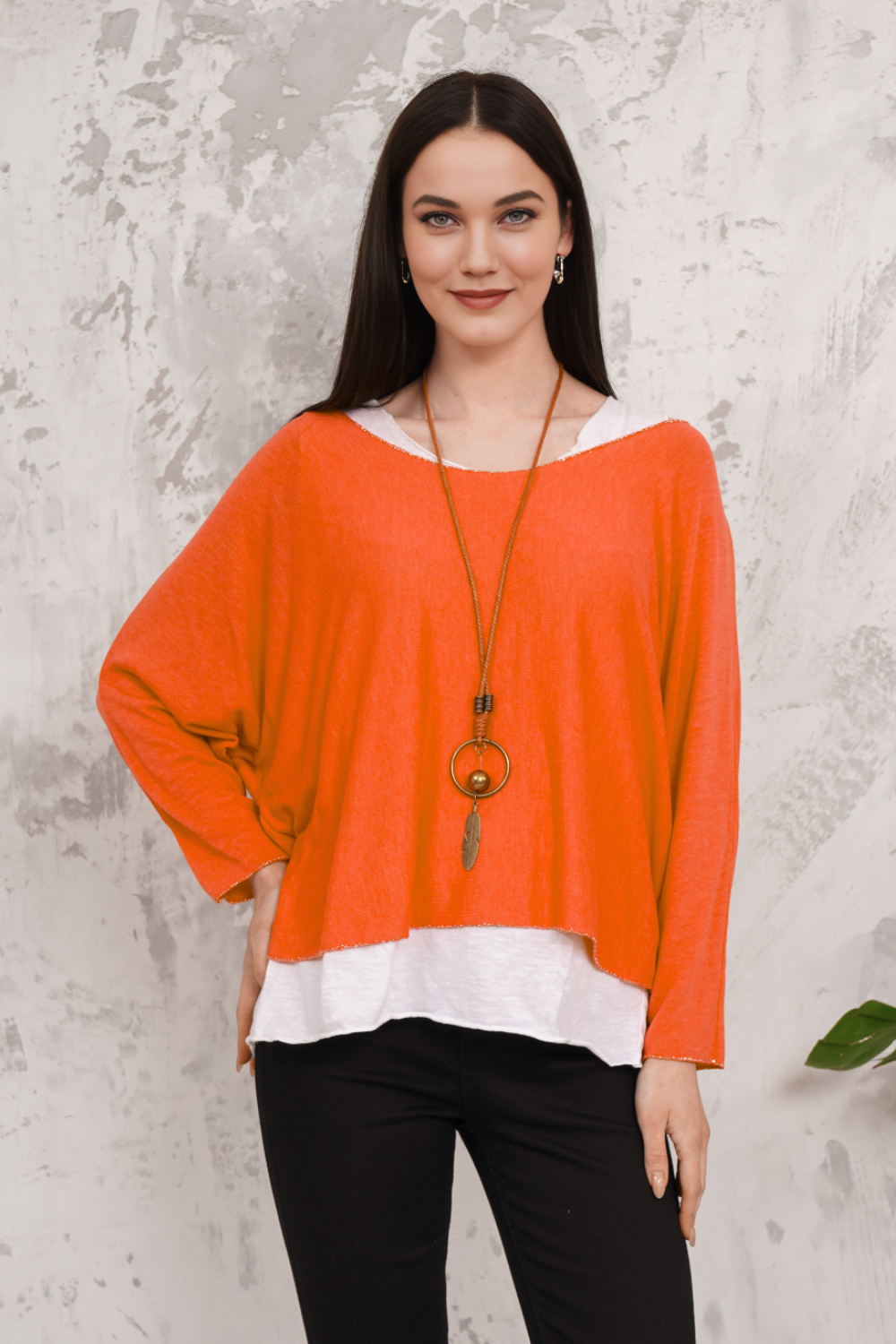 Oversized Long Sleeves Double Layered Top in Orange