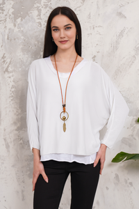 Oversized Long Sleeves Double Layered Top in Light White