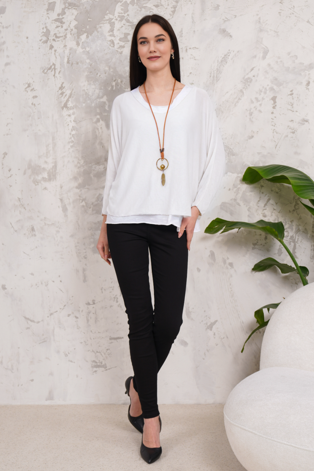 Oversized Long Sleeves Double Layered Top in Light White