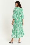 Oversized V Neck Detailed Floral Print Maxi Dress in Green and White