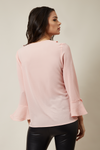 Oversized Crepe Top Ruffle Front Relaxed Fit Blouse in Pink