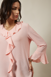 Oversized Crepe Top Ruffle Front Relaxed Fit Blouse in Pink