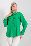 Oversized Frill Detailed Long Sleeves Blouse Shirt in Green