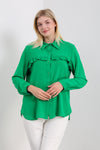 Oversized Frill Detailed Long Sleeves Blouse Shirt in Green