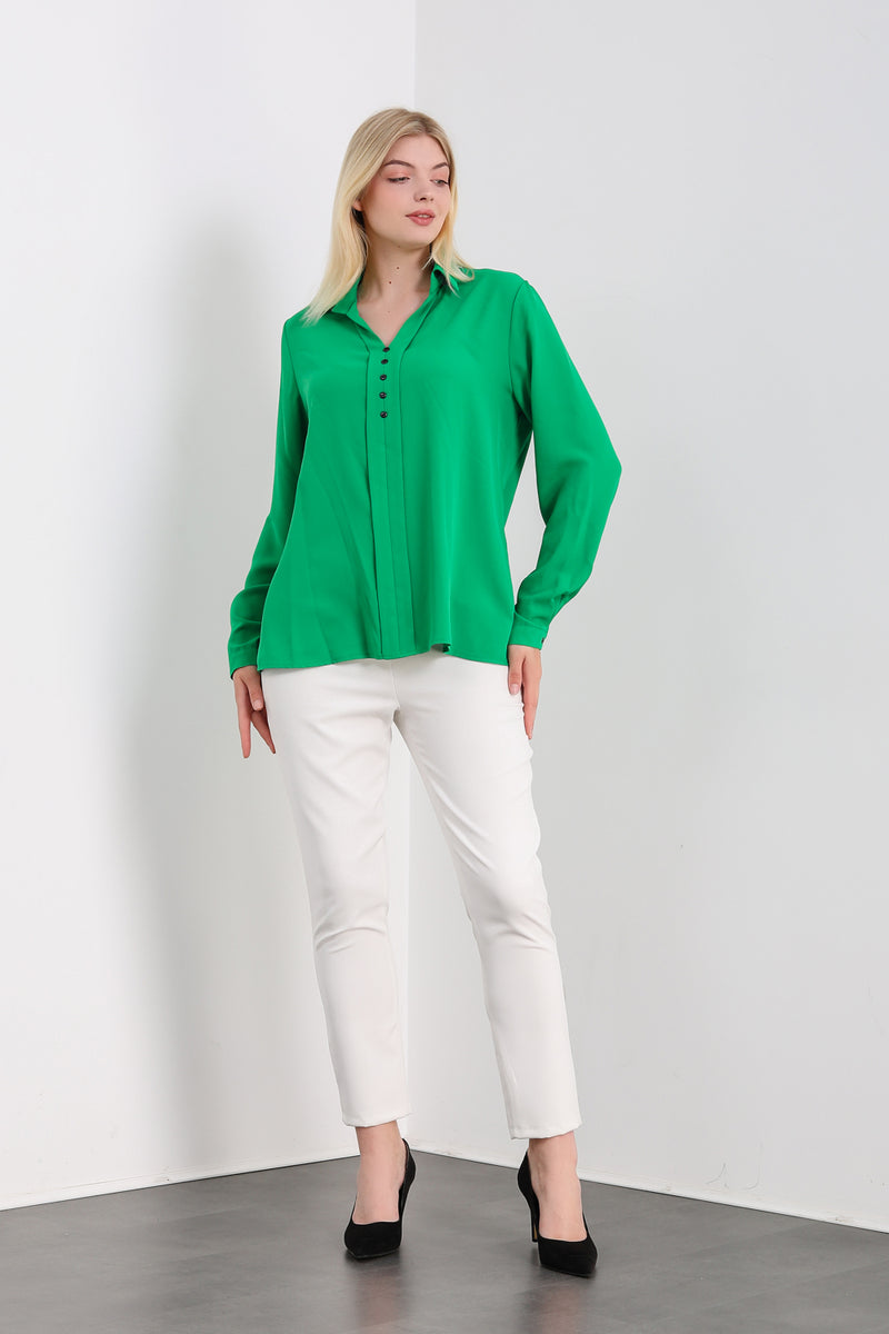 Oversized Long Sleeves Blouse Shirt with Button Details in Green
