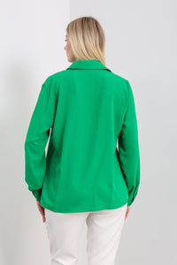 Oversized Long Sleeves Blouse Shirt with Button Details in Green