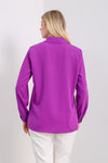 Oversized Long Sleeves Shirt Collar Blouse Top with Brooch Detail in Purple