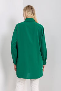 Oversized Tie Detailed Shirt Tunic with Long Sleeves in Green