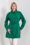 Oversized Tie Detailed Shirt Tunic with Long Sleeves in Green