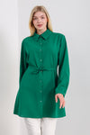 Oversized Tie Detailed Shirt Tunic with Long Sleeves in Green