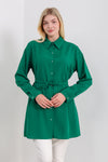 Oversized Tie Detailed Shirt Tunic with Long Sleeves in Green