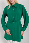 Oversized Tie Detailed Shirt Tunic with Long Sleeves in Green