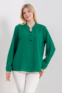 Oversized Long Sleeves Top with Button Details in Green