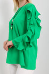Oversized Ruffle Sleeve Relaxed Fit Top In Green