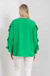 Oversized Ruffle Sleeve Relaxed Fit Top In Green