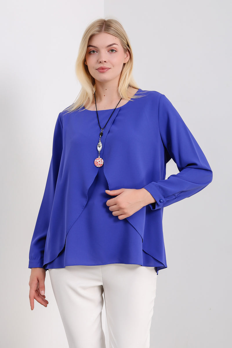 Oversized Long Sleeves Layered Blouse in Royal Blue