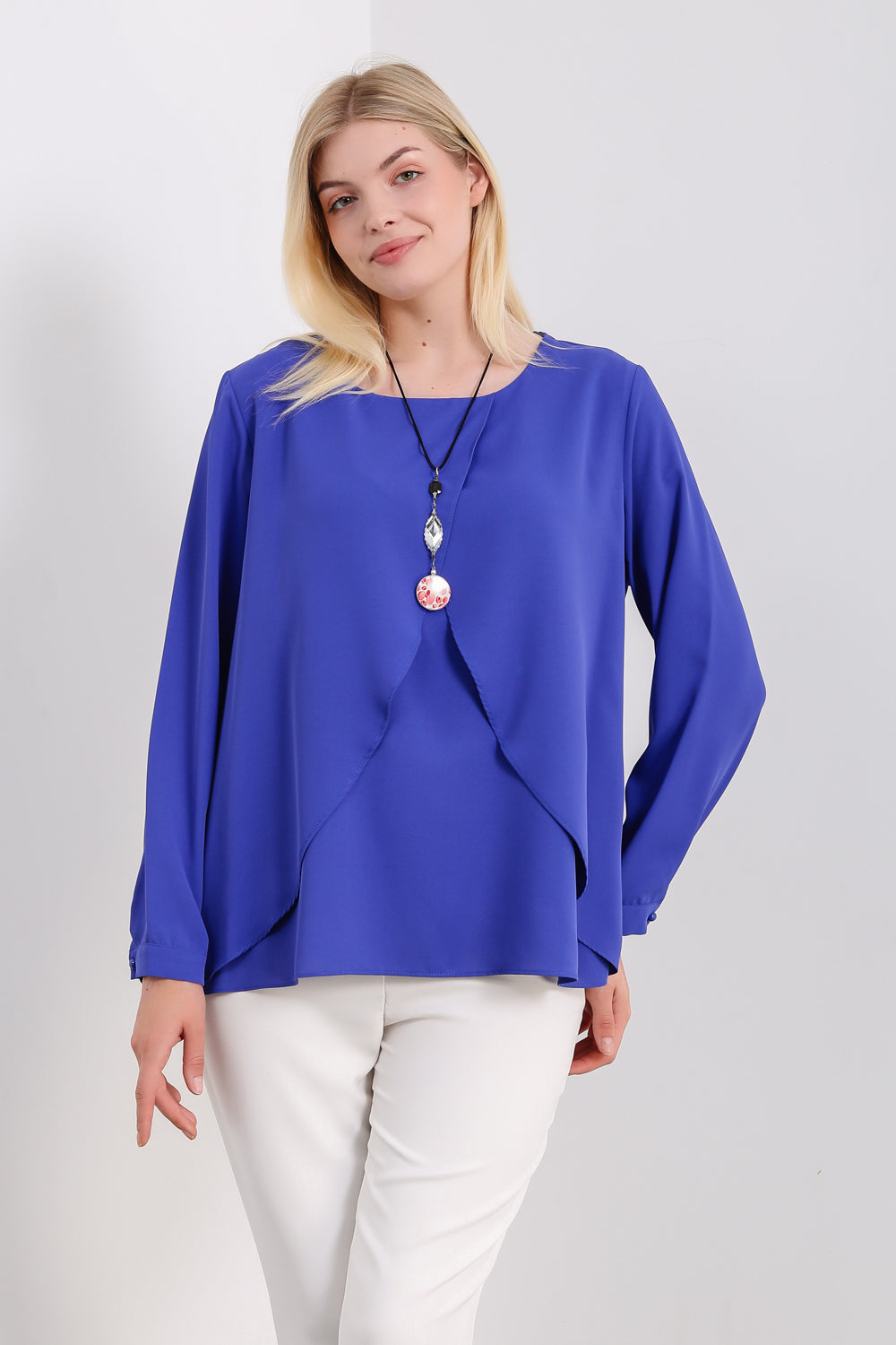 Oversized Long Sleeves Layered Blouse in Royal Blue