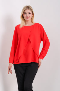 Oversized Long Sleeves Layered Blouse in Red