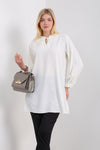 Oversized Tunic with Ruffle Neck Detailed in White