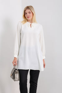 Oversized Tunic with Ruffle Neck Detailed in White