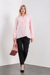 Oversized Long Sleeves Shirt Collar Blouse Top with Brooch Detail in Pink
