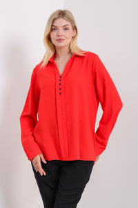 Oversized Long Sleeves Blouse Shirt with Button Details in Red