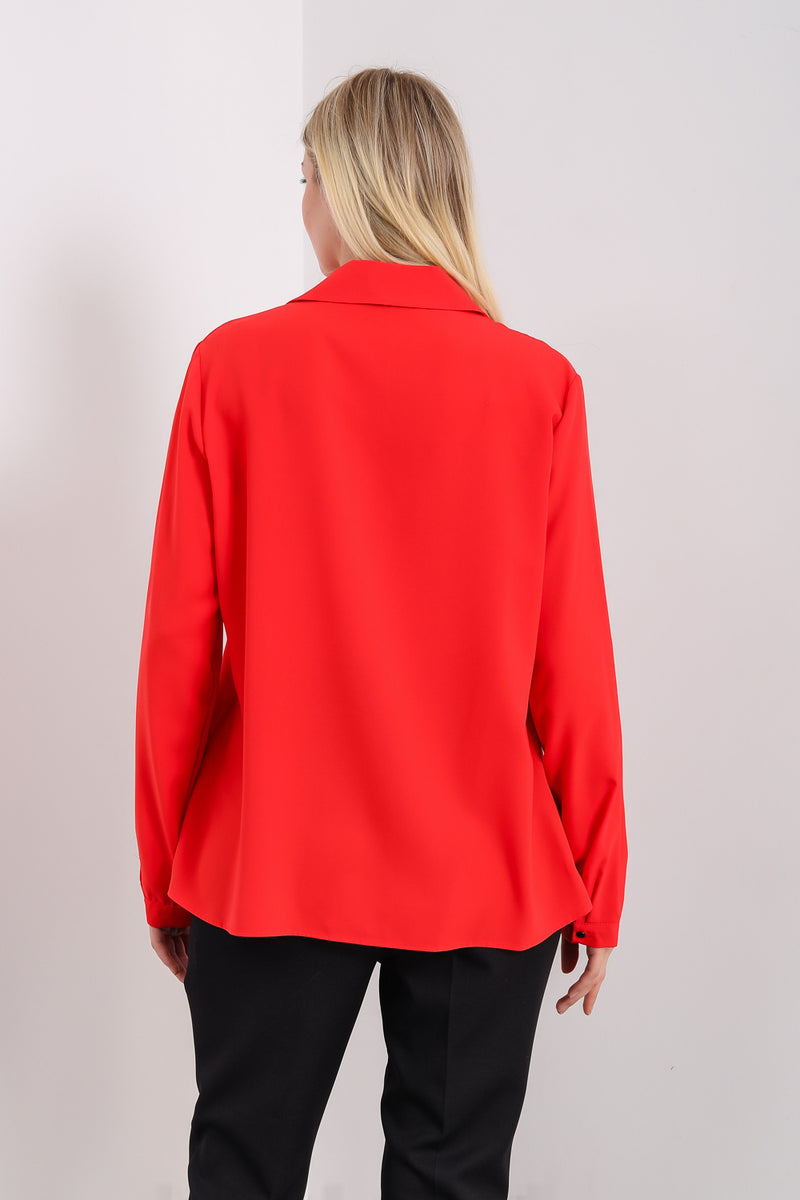 Oversized Long Sleeves Blouse Shirt with Button Details in Red