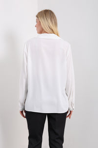Oversized Long Sleeves Blouse Shirt with Button Details in White