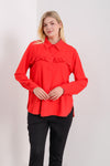 Oversized Frill Detailed Long Sleeves Blouse Shirt in Red