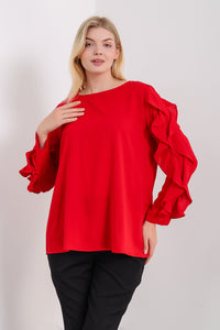 Oversized Ruffle Sleeve Relaxed Fit Top In Red