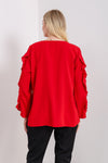Oversized Ruffle Sleeve Relaxed Fit Top In Red