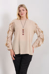 Oversized Ruffle Sleeve Relaxed Fit Top In Beige