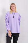 Oversized Ruffle Sleeve Relaxed Fit Top In Lilac