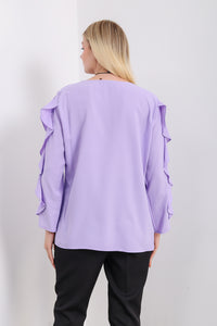 Oversized Ruffle Sleeve Relaxed Fit Top In Lilac