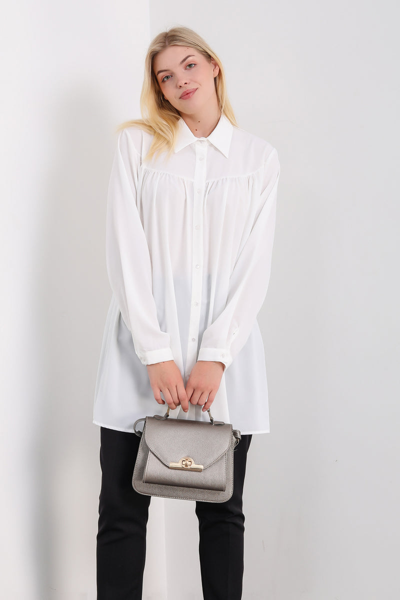 Relaxed Fit Long Sleeves Tunic in White