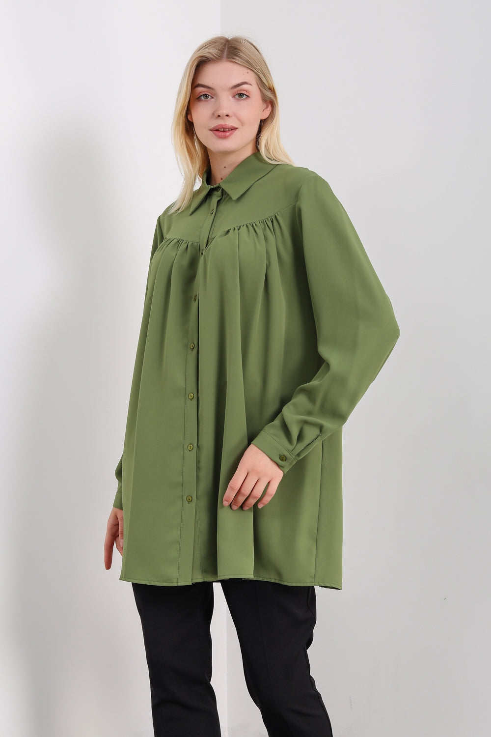 Relaxed Fit Long Sleeves Tunic in Khaki