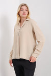 Oversized Long Sleeves Blouse Shirt with Button Details in Beige