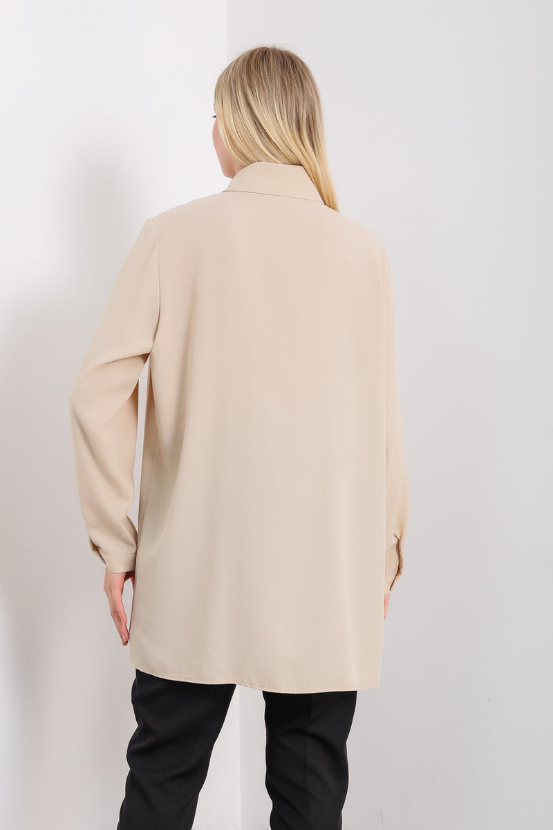 Relaxed Fit Long Sleeves Tunic in Beige