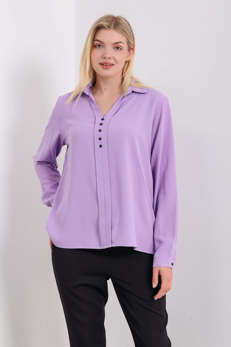 Oversized Long Sleeves Blouse Shirt with Button Details in Lilac