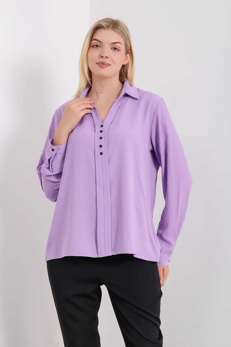 Oversized Long Sleeves Blouse Shirt with Button Details in Lilac