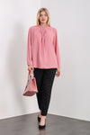 Oversized Ruffle Neck Top with Long Sleeves in Pink