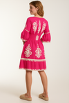 Relaxed Fit 3/4 Sleeves V Neck Printed Knee Lenght Dress in Pink