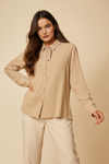 Tie Neck Oversized Top in Beige
