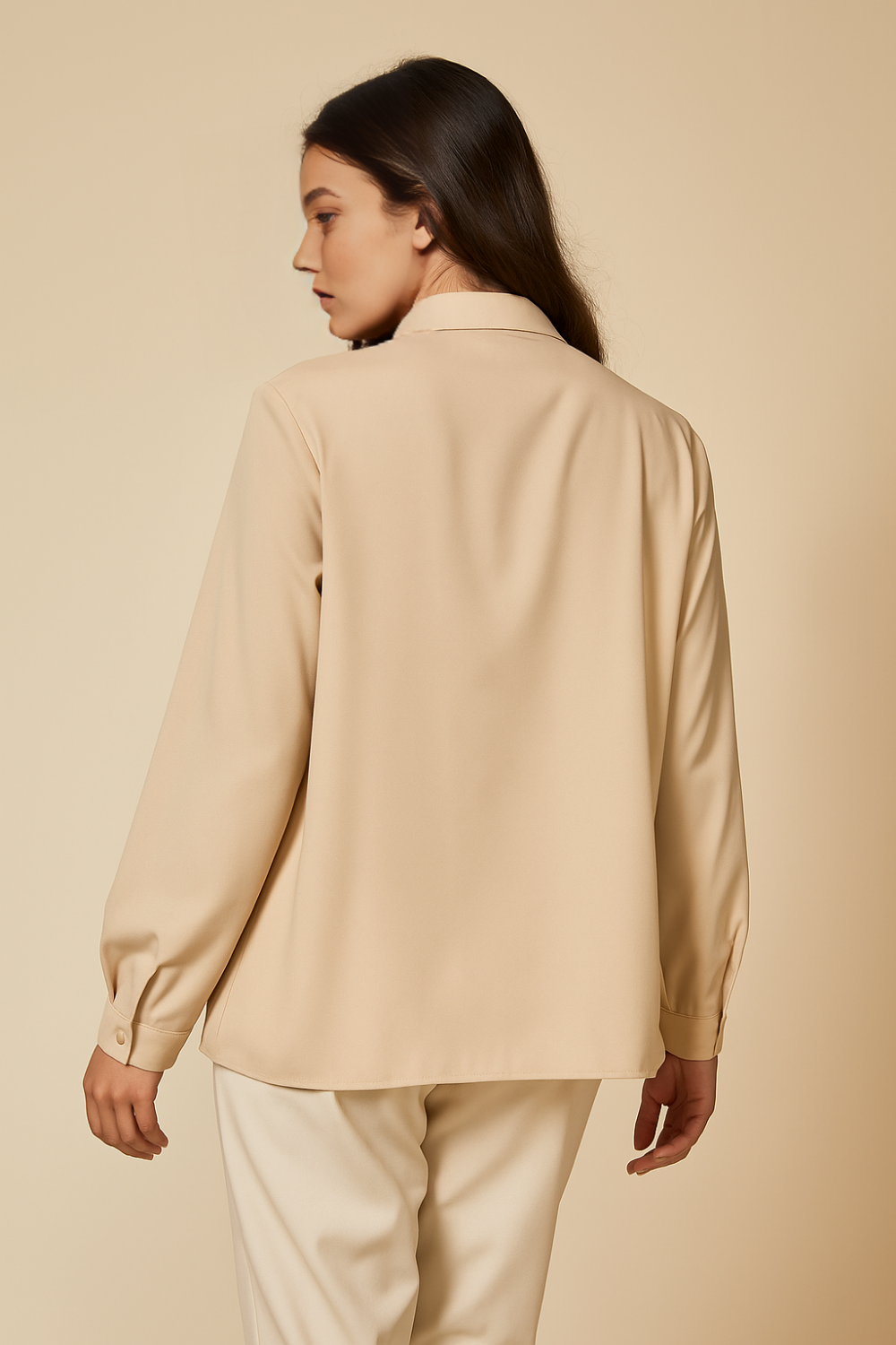 Tie Neck Oversized Top in Beige