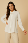 Tie Neck Oversized Top in White