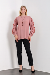 Oversized Ruffle Sleeve Relaxed Fit Top In Pink